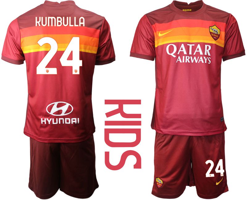 Cheap Youth 2020-2021 club AS Roma home 24 red Soccer Jerseys